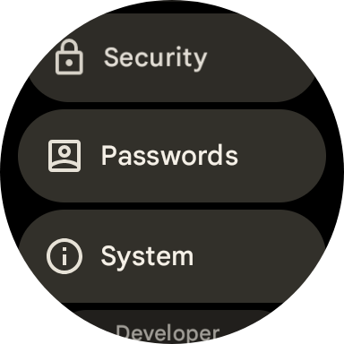 Passwords in Settings