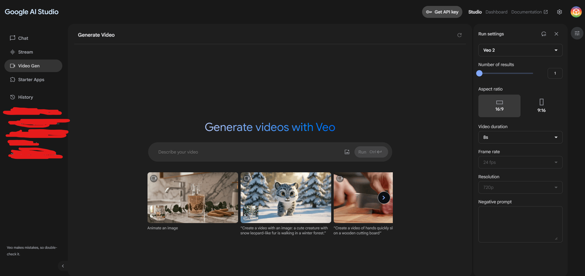 Video generator UI in Google AI Studio