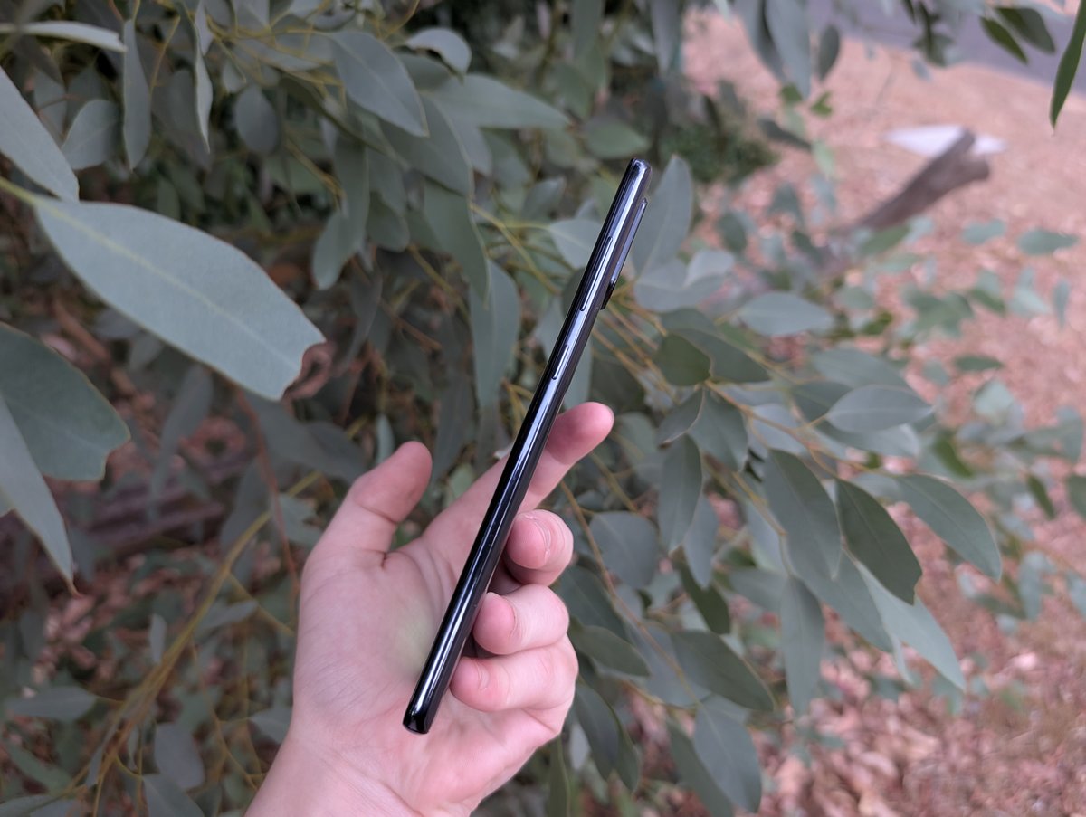 Galaxy A71 4G in hand, side view